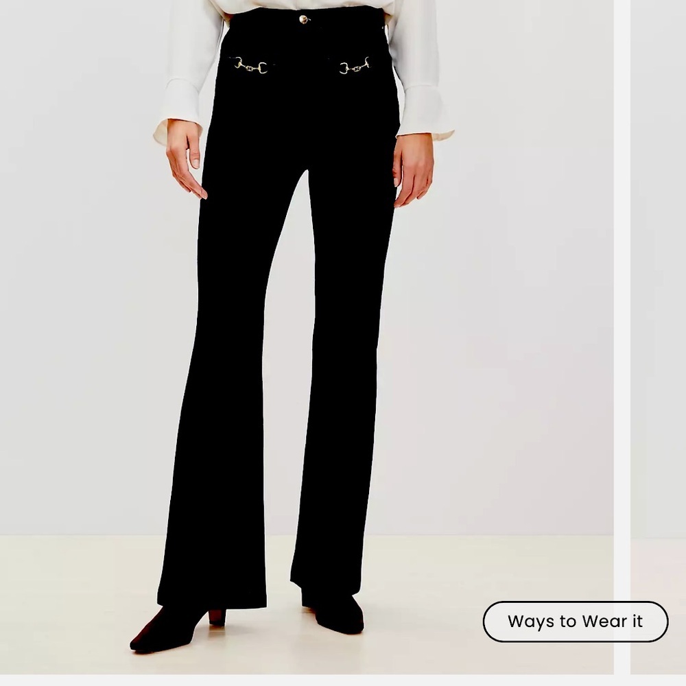 Loft Horsebit High Rise Slim Flare Jeans in Classic Black Wash 29